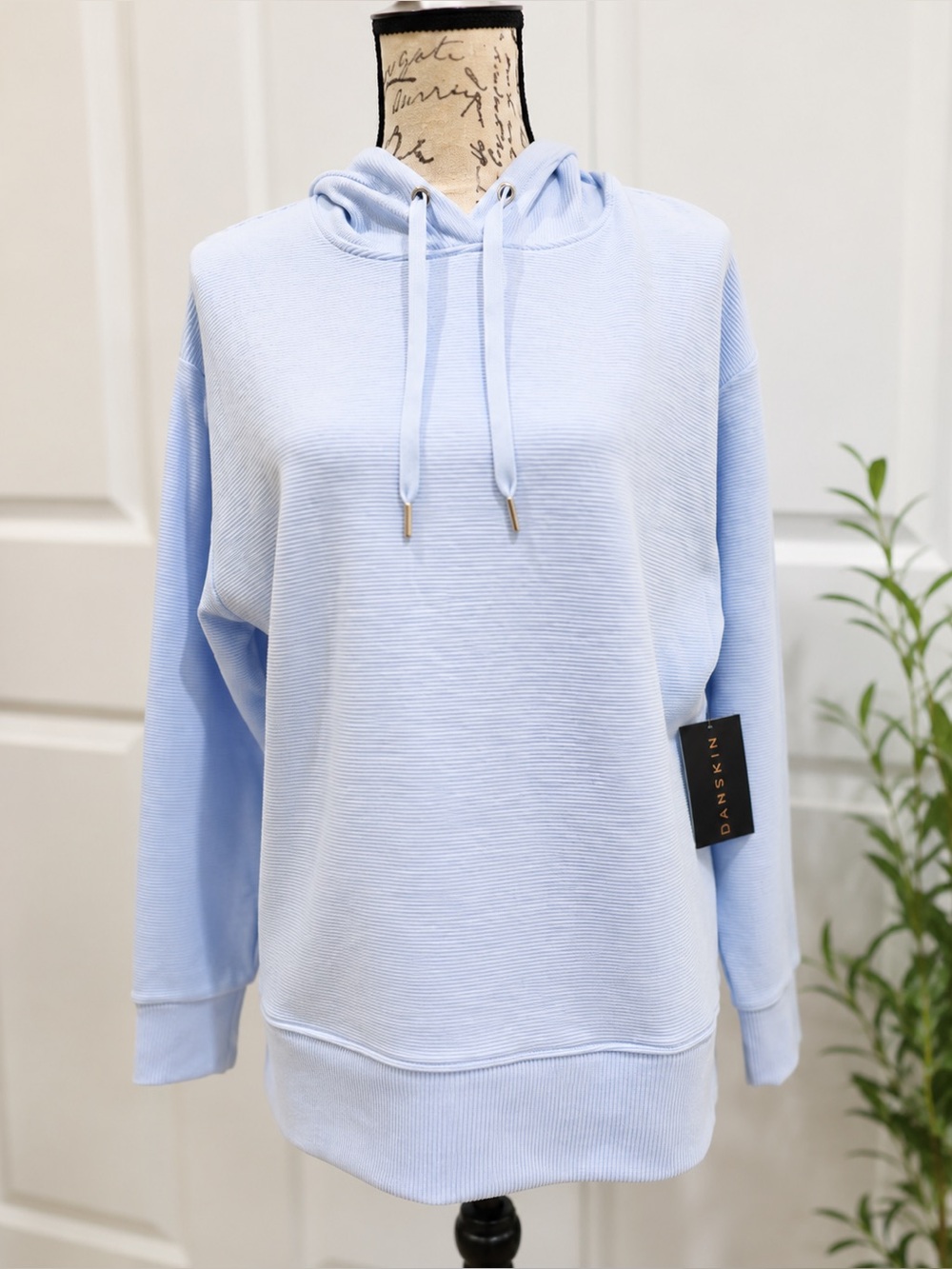 Danskin Light Blue Ottoman Rib Hooded Pullover Sweatshirt Women’s Small